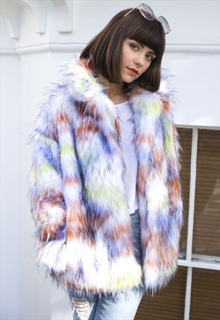 MULTI COLOR FAUX FUR COAT