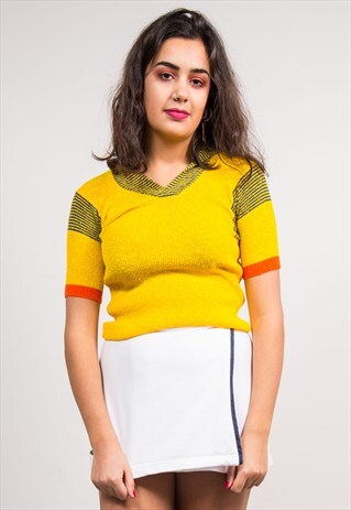 VINTAGE 70'S YELLOW SAILOR STRIPE KNIT TOP