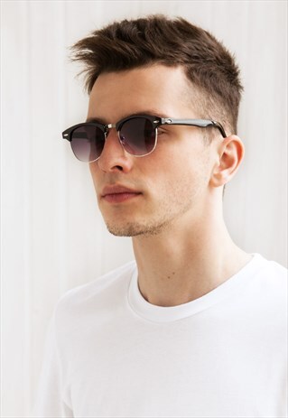 SUNGLASSES IN BLACK - HALF FRAMES WITH METAL DETAILS RETRO