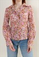VINTAGE 70S ARROW COLLAR FITTED LONG SLEEVE FLORAL BLOUSE S