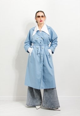 Vintage 90's light trench in blue belted coat women M/L