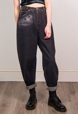 VINTAGE 90'S DARK DENIM BEAR GEM EMBELISHED JEANS