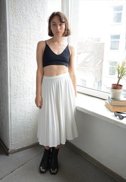 Vintage White Pleated Midi Skirt