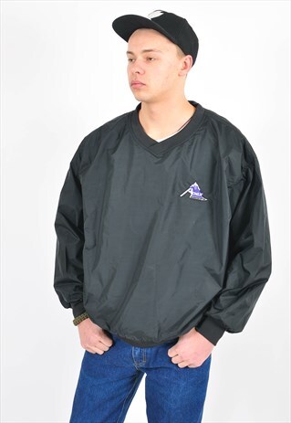 VINTAGE 90'S WINDBREAKER OVERHEAD JACKET IN BLACK