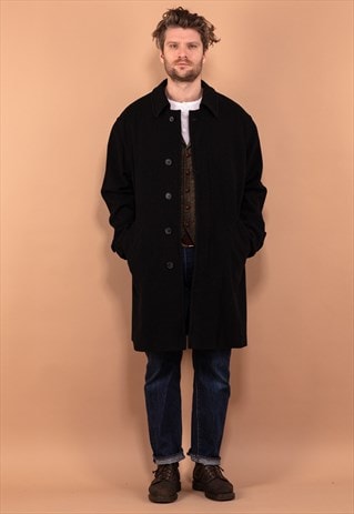 VINTAGE 90'S MEN WOOL BLEND COAT IN DARK GRAY