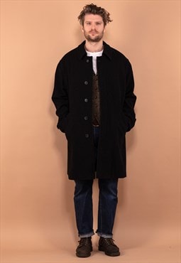 Vintage 90's Men Wool Blend Coat in Dark Gray