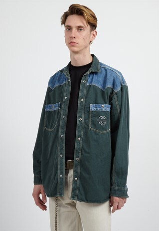 VINTAGE GREEN BLUE MARC O'POLO LONG SLEEVE DENIM SHIRT