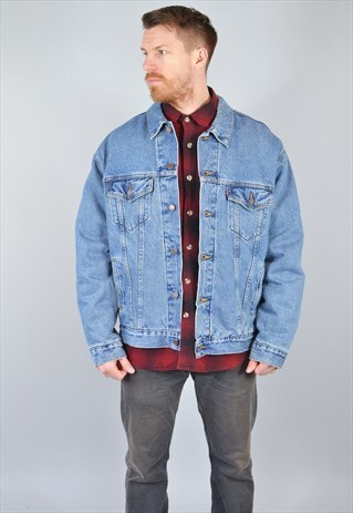 VINTAGE LEVI'S 70613 MID BLUE QUILT LINED DENIM JACKET