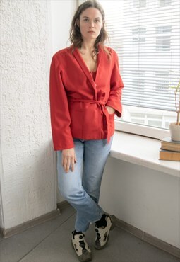Vintage 70's Red Linen Belted Jacket
