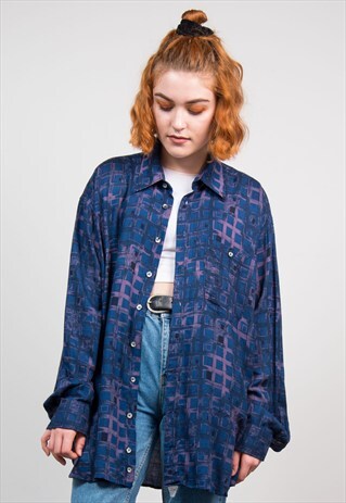VINTAGE 90'S BLUE ABSTRACT PATTERN OVERSIZE SHIRT