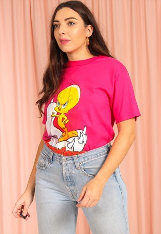 VINTAGE 90S OVERSIZED TWEETY BIRD T-SHIRT IN PINK