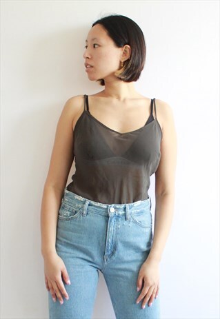 Y2K KHAKI MINIMAL SHEER CAMI TOP