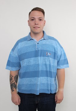 Vintage marine polo shirt, 80s cropped striped t-shirt 