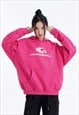 UTILITY HOODIE PATCH PULLOVER UNSHAKABLE SLOGAN TOP IN PINK