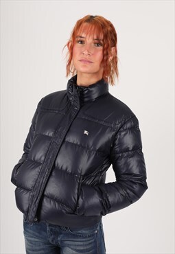 Y2K 00s Burberry London puffer jacket in navy blue 