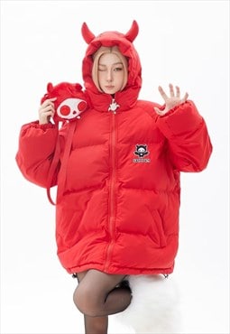 Devil horn jacket grunge puffer retro Anime bomber in red