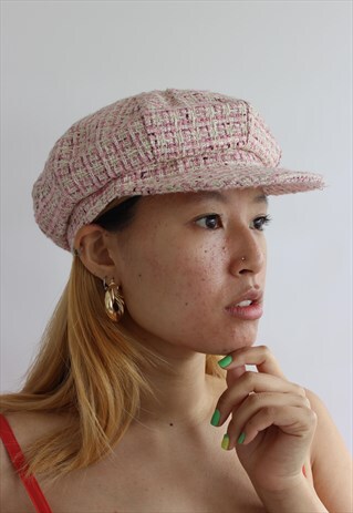 BABY PINK WOVEN BAKER BOY HAT
