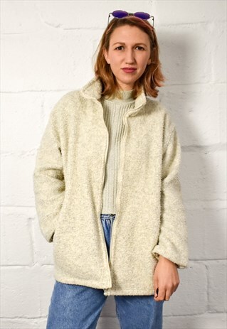 VINTAGE 90S OATMEAL FLEECE TEDDY JACKET