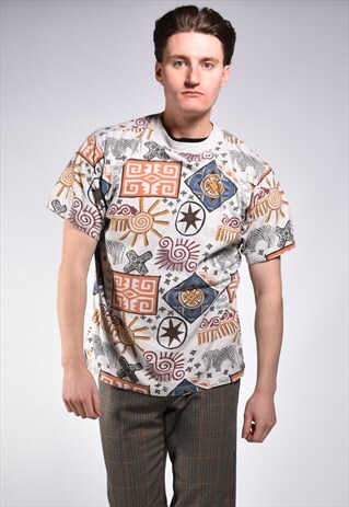 RETRO ALLOVER ABSTRACT PRINT T-SHIRT