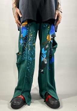 Gradient ripped joggers industrial tie dye splatter overalls