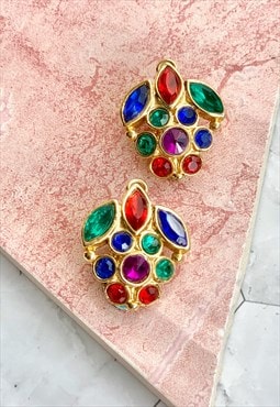  90s Multi - Colour Statement Earrings Vintage Jewellery
