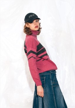 Vintage 80s Hand Knitted Jumper in Pink Striped