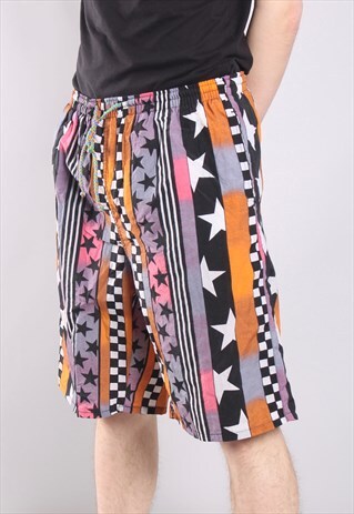 VINTAGE ABSTRACT CRAZY PATTERNED BERMUDA SHORTS