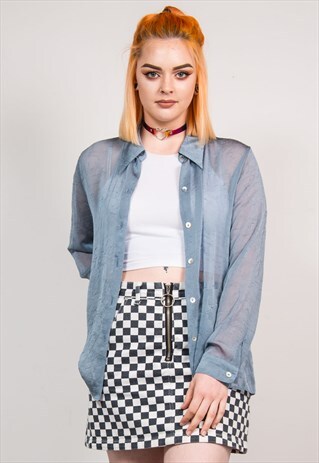 90'S VINTAGE BLUE SHEER GRUNGE STYLE SHIRT