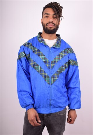 MENS VINTAGE TRACKSUIT TOP JACKET XL BLUE 90S
