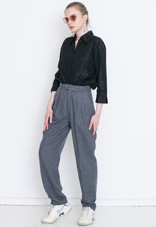 VINTAGE GREY HIGH WAIST RETRO BOTTOM TROUSERS