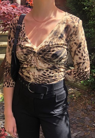 90'S/Y2K VINTAGE MICRO MESH LEOPARD PRINT TOP