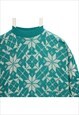 VINTAGE 90'S HOT CASHEWS JUMPER KNITTED CABLE TURQUOISE