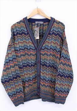 Vintage Zig Zag Knit Cardigan Multicolour Button Up Retro