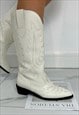 COWBOY BOOTS CREAM BELOW KNEE WESTERN COWGIRL BOOTS
