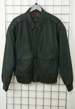 Vintage 90s Leather Bomber Jacket Grey Size L