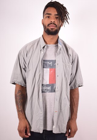 COLUMBIA MENS VINTAGE SHIRT LARGE GREY CHECK 90S