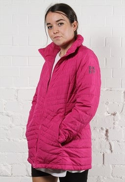 Vintage DKNY Puffer Jacket in Pink with Spell Out Logo Small