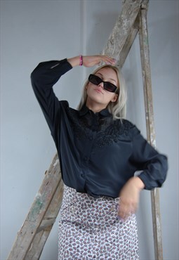 Vintage y2k oversized small pearls rave shirt blouse black
