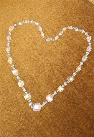Vintage 50s Aurora Borealis Crystal Glass Bead Necklace