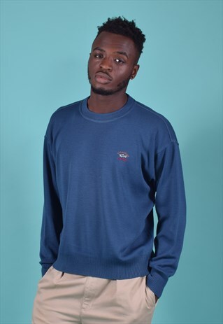 VINTAGE PAUL & SHARK BLUE KNITTED JUMPER