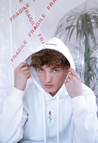 FRAGILE ROSE EMBROIDERED HOODIE