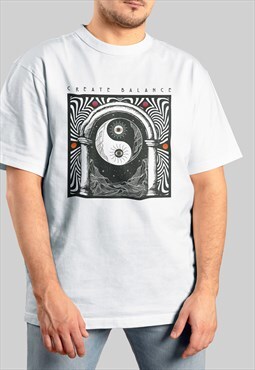 Yin Yang Rave 90s - T Shirt - White - Vintage - unisex 