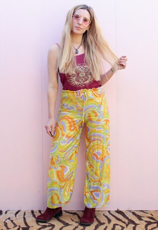VINTAGE TROPICAL PRINT WIDE LEG TROUSERS
