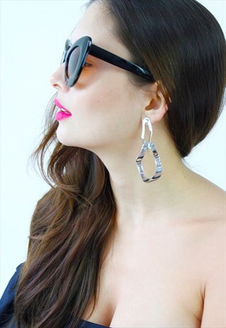 SIVER LINK GEOMETRIC DROP DANGLE EARRINGS