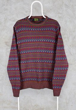 Vintage Patterned Knit Jumper Shetland Wool  Large