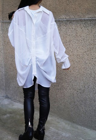 FASHION SHIRT ASYMMETRICAL TOP CONVERTIBLE BLOUSE F1527