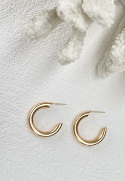 Gold Minimalist Thick Hoop Round Everyday Earrings