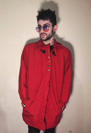 VINTAGE EMBROIDED FLOWERS AND WILD ANIMALS RED JACKET