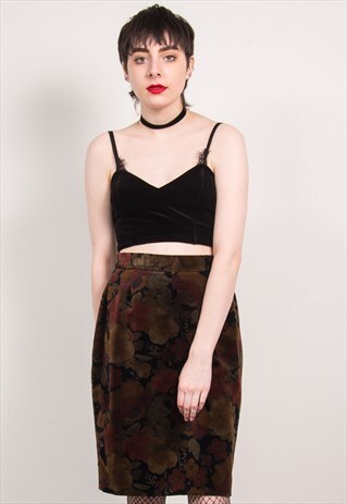 VINTAGE 90'S FLORAL VELVET PENCIL SKIRT