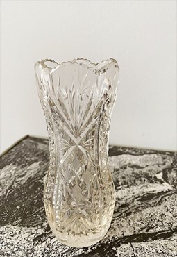 Vintage Mid century 50s cut crystal glass vase